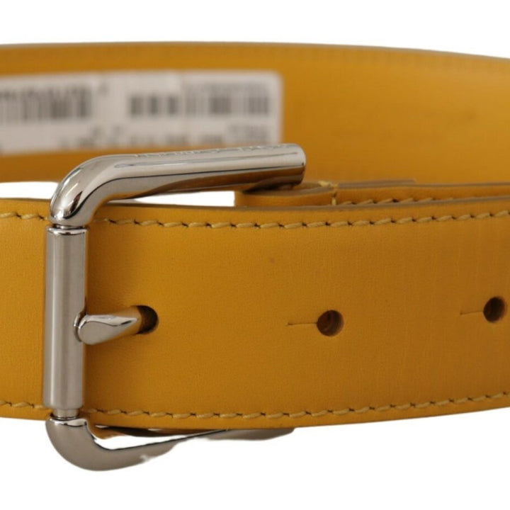 Dolce & Gabbana Yellow Leather Silver Tone Logo Metal Buckle Belt