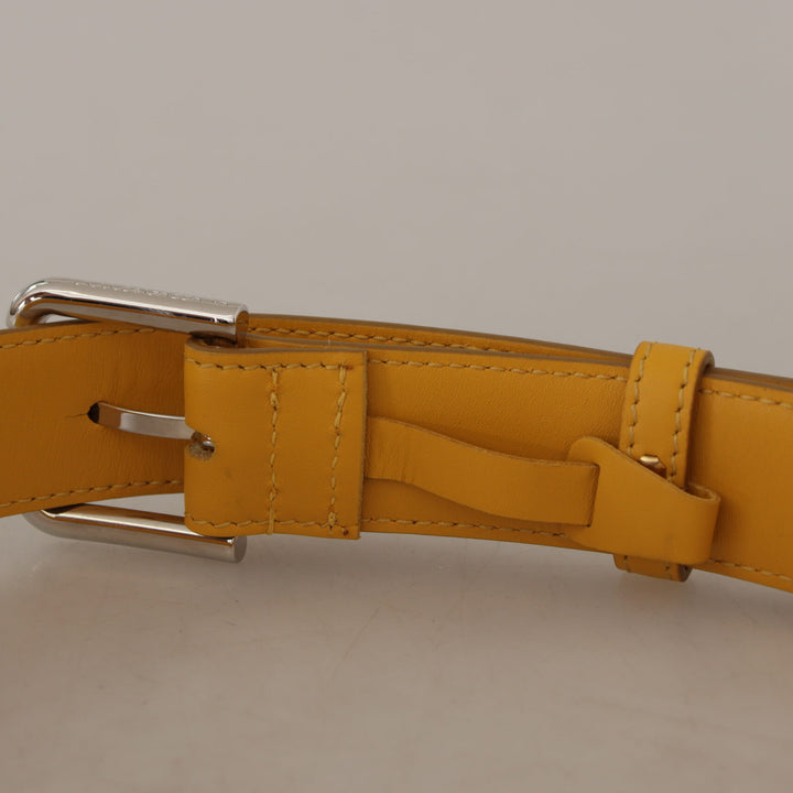 Dolce & Gabbana Yellow Leather Silver Tone Logo Metal Buckle Belt