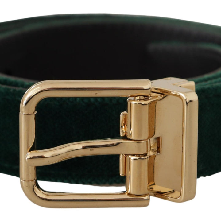 Dolce & Gabbana Green Velvet Leather Gold Metal Logo Belt