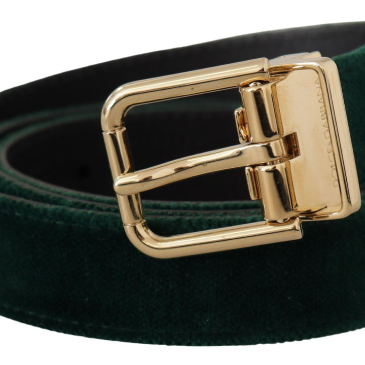 Dolce & Gabbana Green Velvet Leather Gold Metal Logo Belt