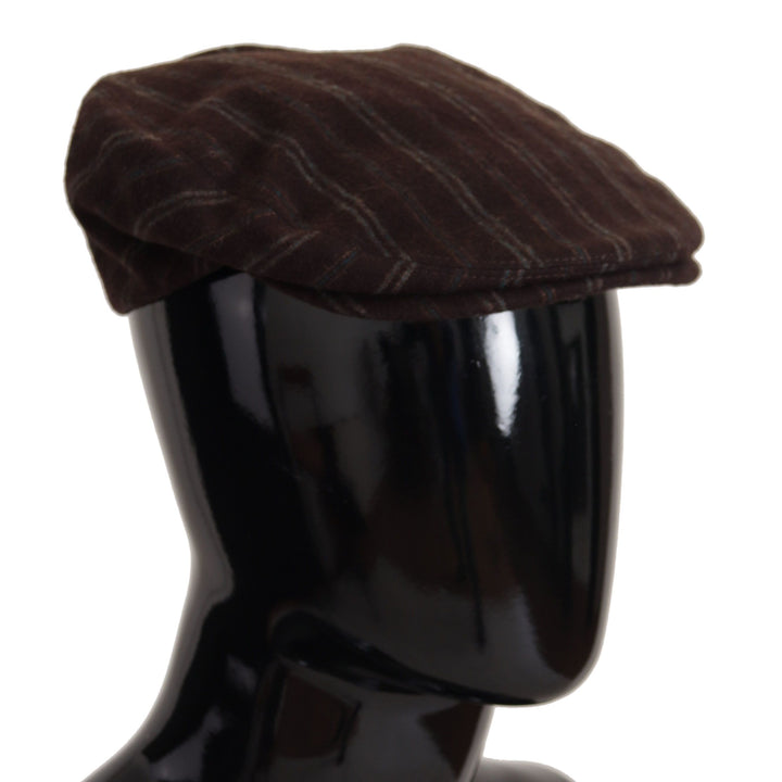 Dolce & Gabbana Brown Stripes Newsboy Men Capello Wool Hat