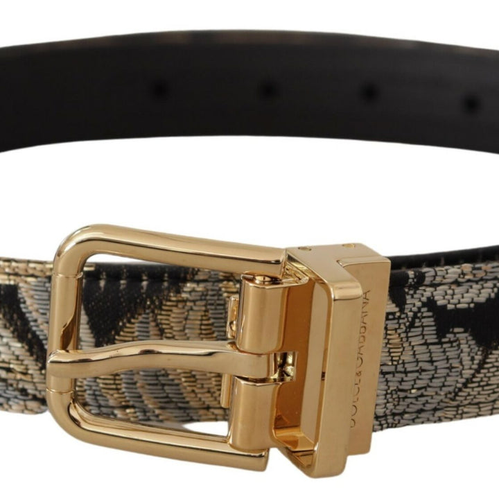 Dolce & Gabbana Multicolor Jacquard Leather Logo Gold Buckle Belt