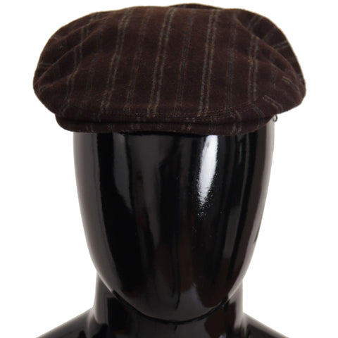 Dolce & Gabbana Brown Stripes Newsboy Men Capello Wool Hat