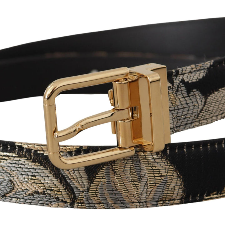 Dolce & Gabbana Multicolor Jacquard Leather Logo Gold Buckle Belt