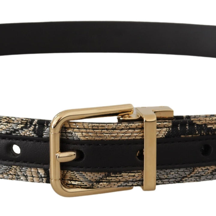 Dolce & Gabbana Multicolor Jacquard Leather Logo Gold Buckle Belt