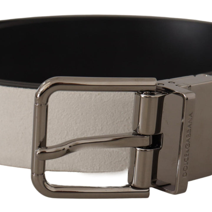 Dolce & Gabbana White Leather Silver Engraved Belt