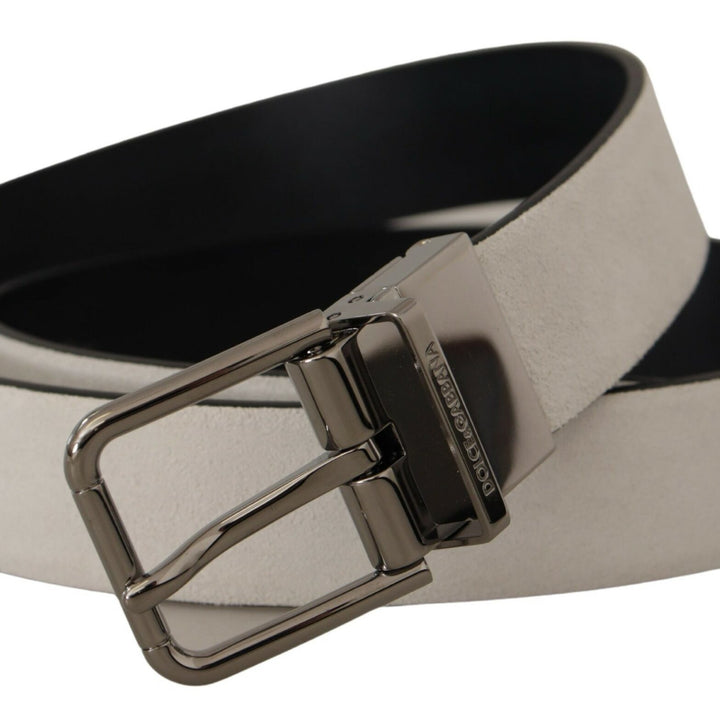 Dolce & Gabbana White Leather Silver Engraved Belt