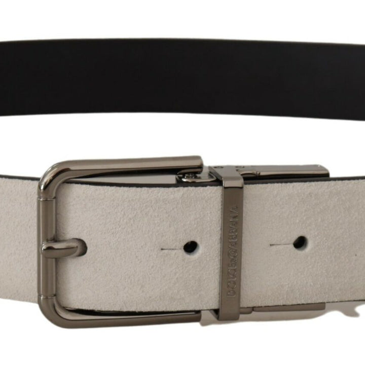 Dolce & Gabbana White Leather Silver Engraved Belt