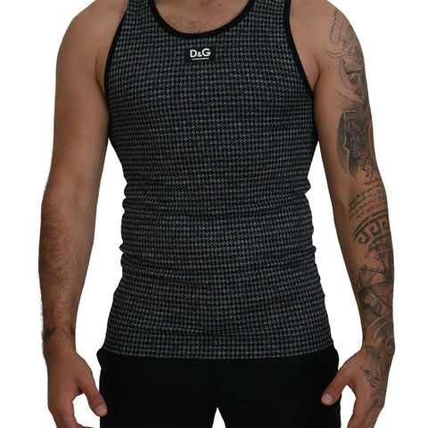 Dolce & Gabbana Black Plaid Sleeveless Mens Casual T-shirt
