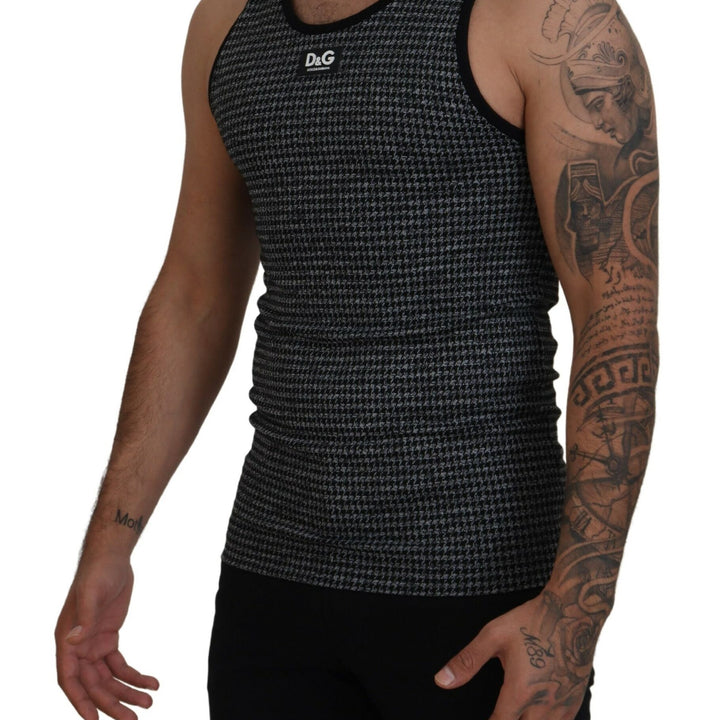 Dolce & Gabbana Black Plaid Sleeveless Mens Casual T-shirt