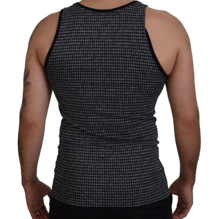 Dolce & Gabbana Black Plaid Sleeveless Mens Casual T-shirt