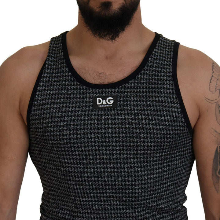 Dolce & Gabbana Black Plaid Sleeveless Mens Casual T-shirt