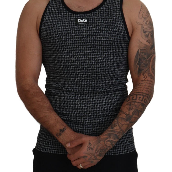 Dolce & Gabbana Black Plaid Sleeveless Mens Casual T-shirt