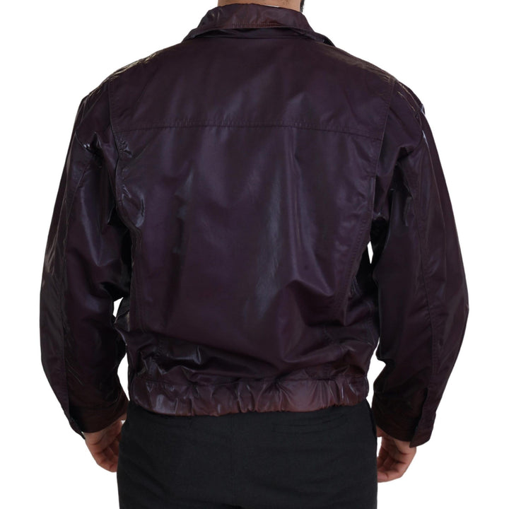 Dolce & Gabbana Purple Nylon Collared Biker Coat Jacket