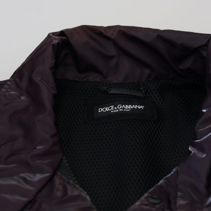 Dolce & Gabbana Purple Nylon Collared Biker Coat Jacket