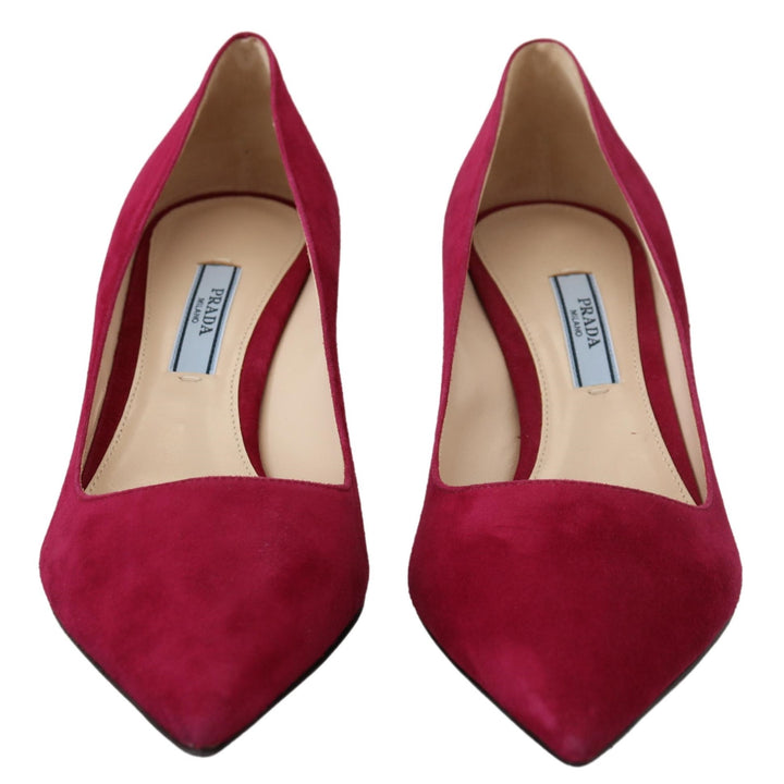 Prada Dark Pink Suede Leather Heels Pumps Shoes