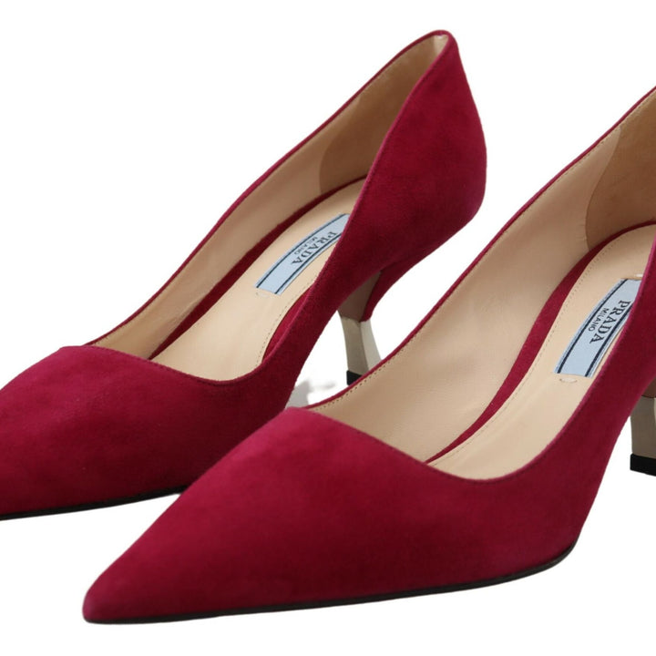 Prada Dark Pink Suede Leather Heels Pumps Shoes