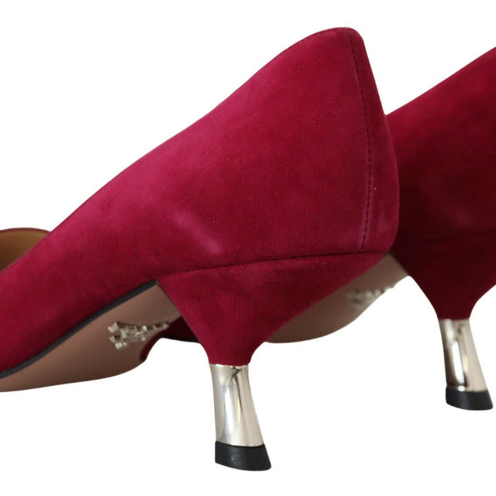 Prada Dark Pink Suede Leather Heels Pumps Shoes