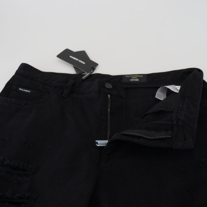 Dolce & Gabbana Black Loose Regular Torn Cotton Jeans