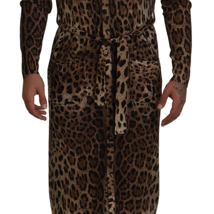 Dolce & Gabbana Brown Leopard Wool Robe Cardigan Sweater