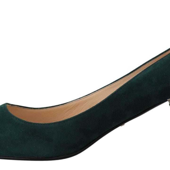 Prada Green Suede Leather Cone Heels Pumps Shoes