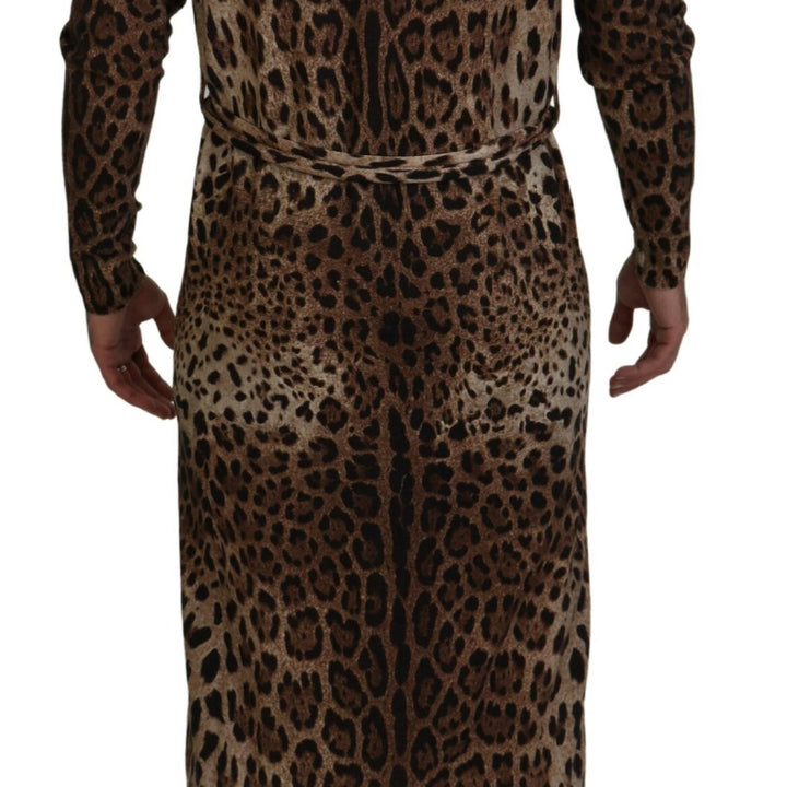 Dolce & Gabbana Brown Leopard Wool Robe Cardigan Sweater