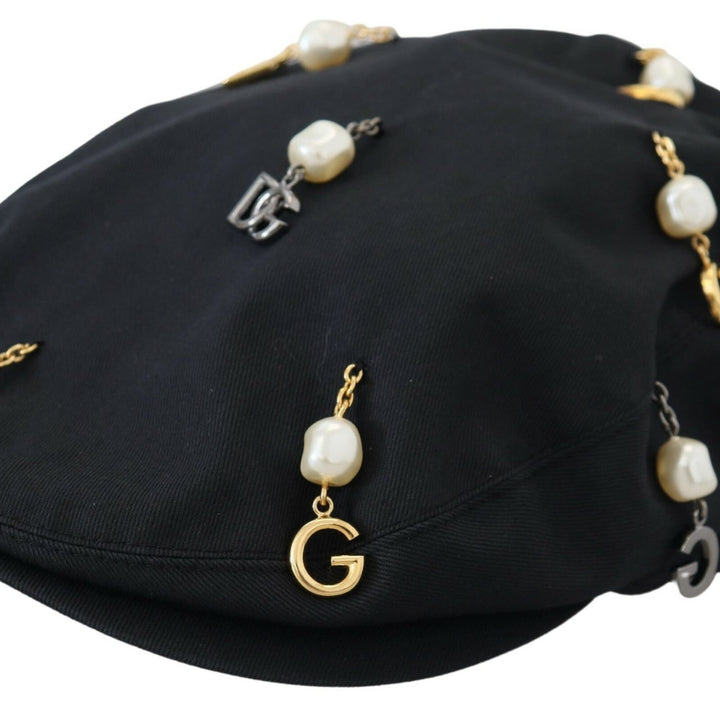 Dolce & Gabbana Black Cotton Embellished Newsboy Men Hat