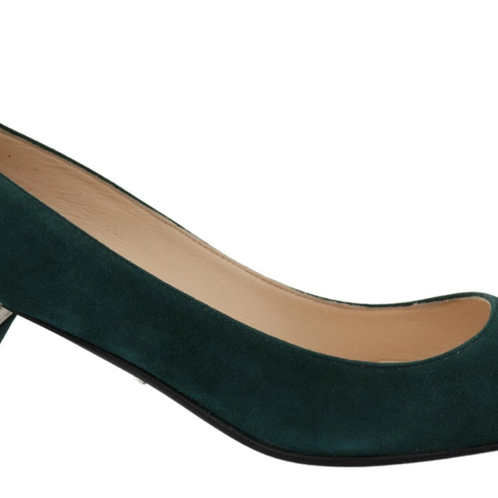 Prada Green Suede Leather Cone Heels Pumps Shoes