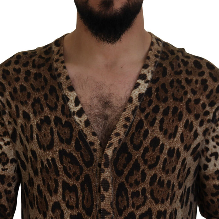 Dolce & Gabbana Brown Leopard Wool Robe Cardigan Sweater