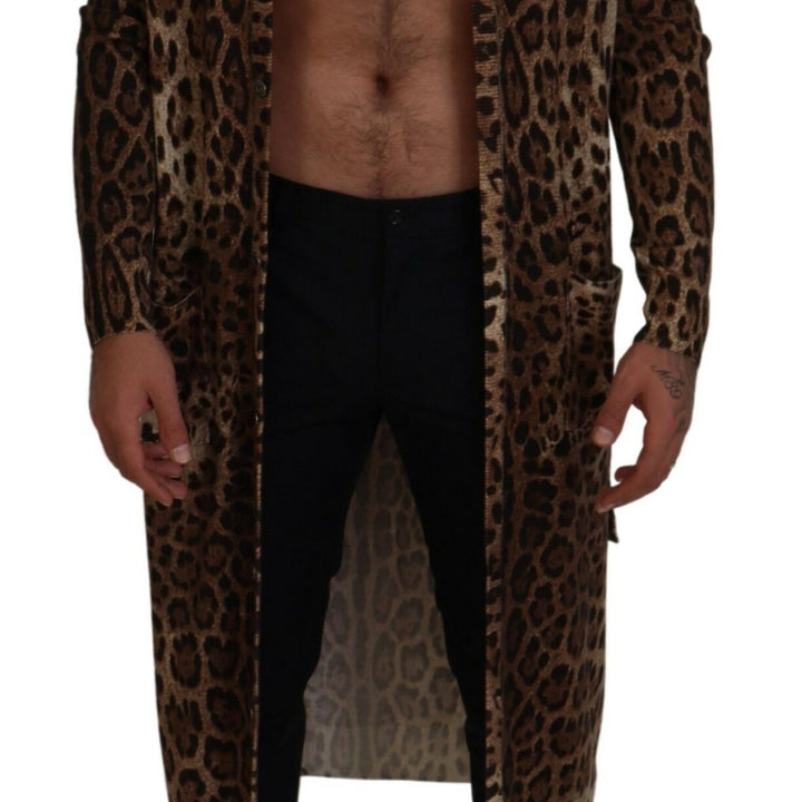 Dolce & Gabbana Brown Leopard Wool Robe Cardigan Sweater