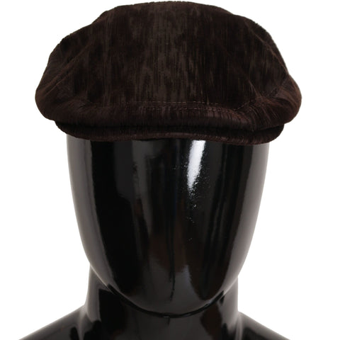 Dolce & Gabbana Brown Velvet Newsboy Men Capello Cotton Hat