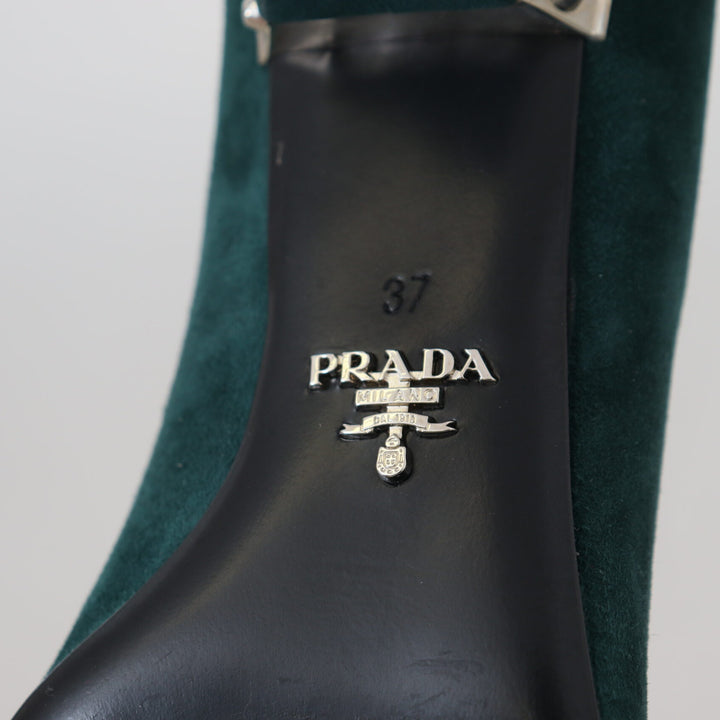 Prada Green Suede Leather Cone Heels Pumps Shoes