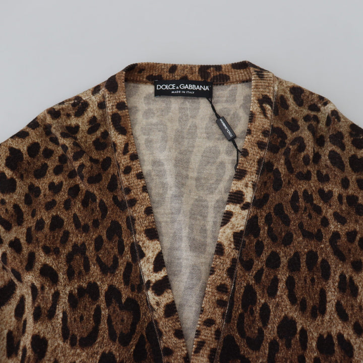 Dolce & Gabbana Brown Leopard Wool Robe Cardigan Sweater