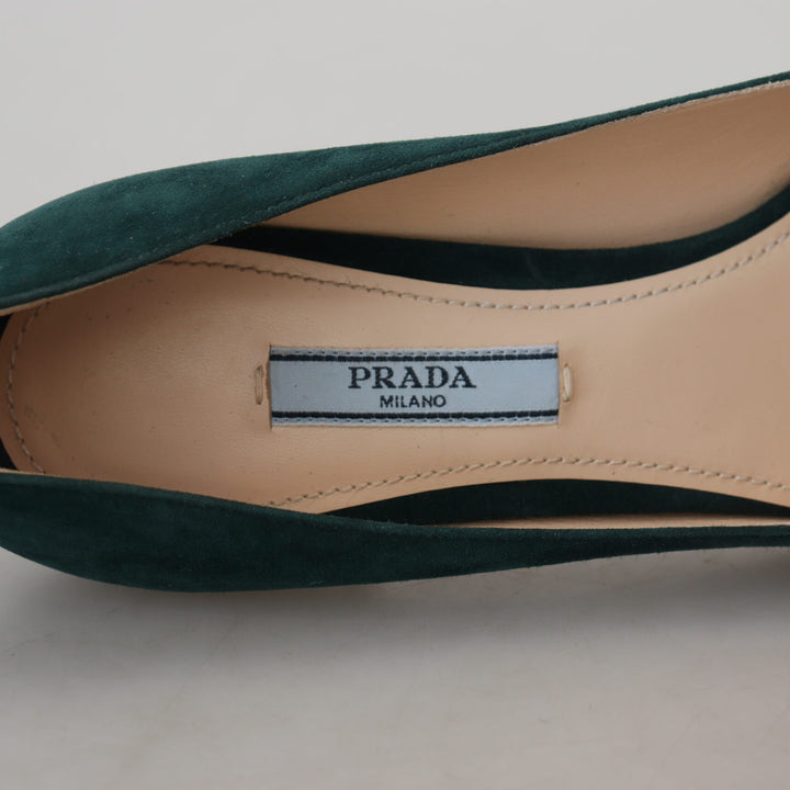 Prada Green Suede Leather Cone Heels Pumps Shoes