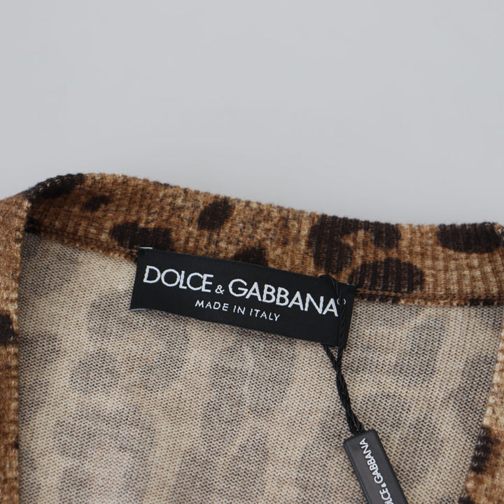 Dolce & Gabbana Brown Leopard Wool Robe Cardigan Sweater