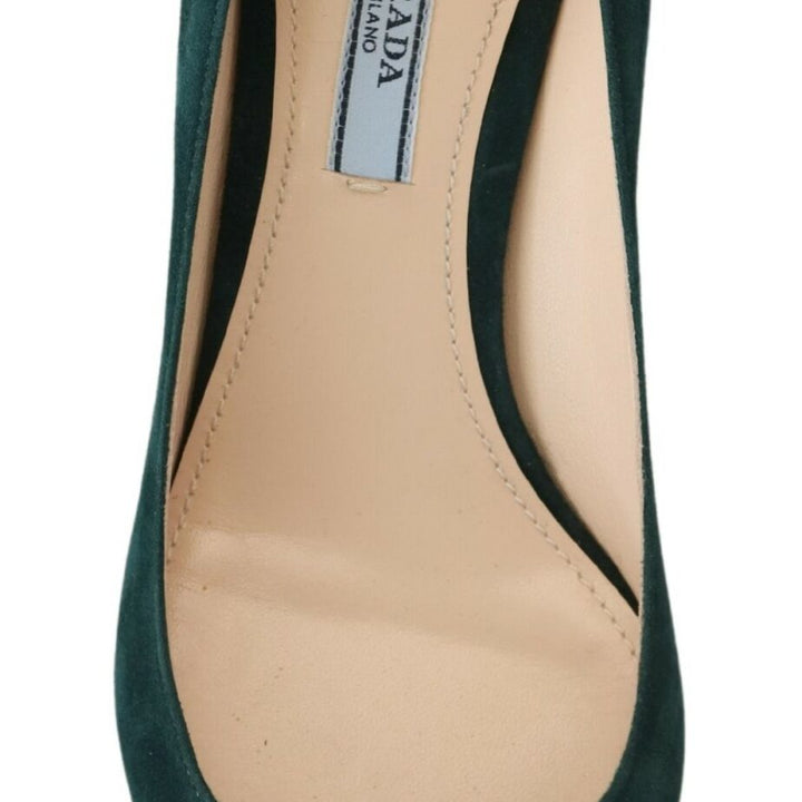 Prada Green Suede Leather Cone Heels Pumps Shoes