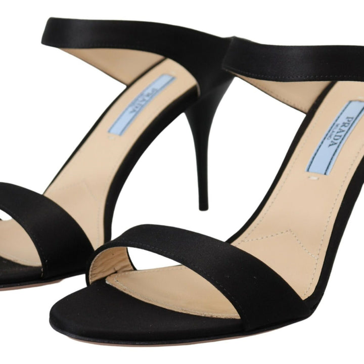 Prada Black Leather Sandals Stiletto Heels Open Toe Shoes