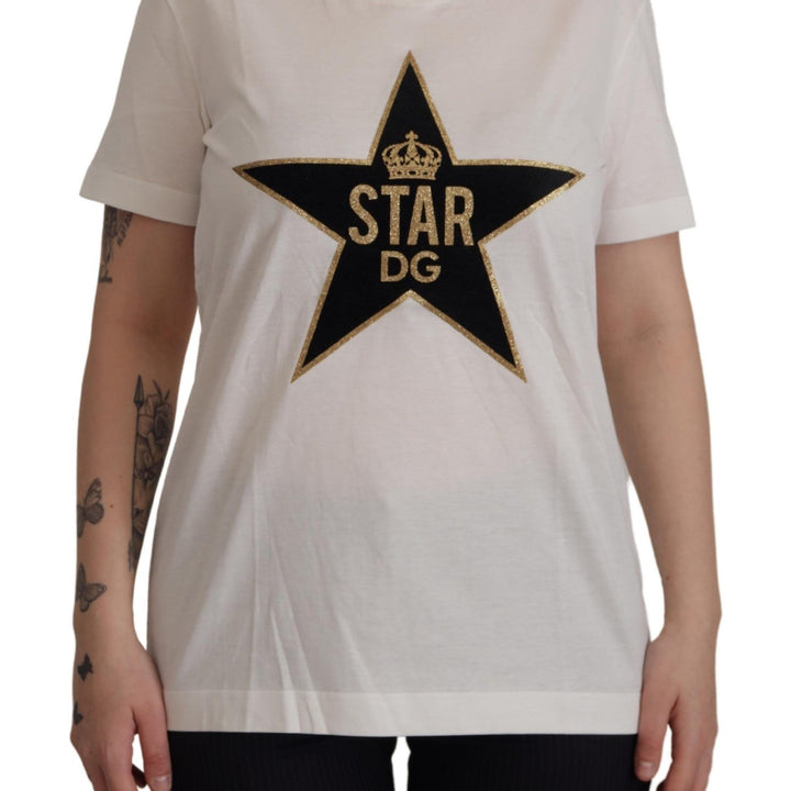 Dolce & Gabbana White Cotton Crown Star DG Print T-shirt