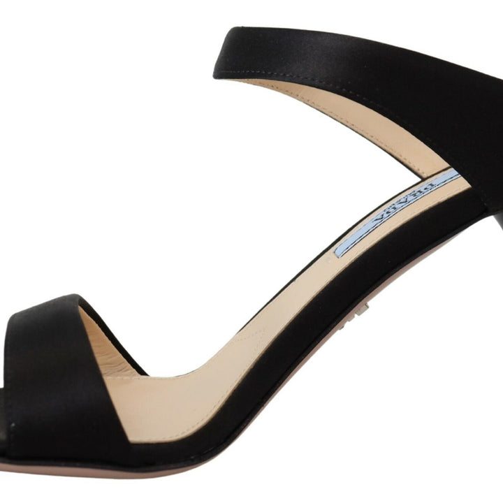 Prada Black Leather Sandals Stiletto Heels Open Toe Shoes