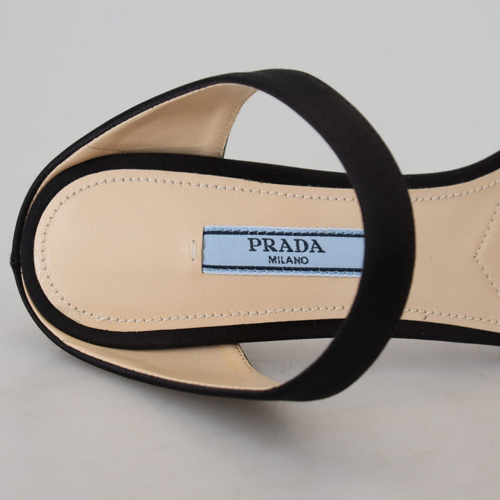 Prada Black Leather Sandals Stiletto Heels Open Toe Shoes