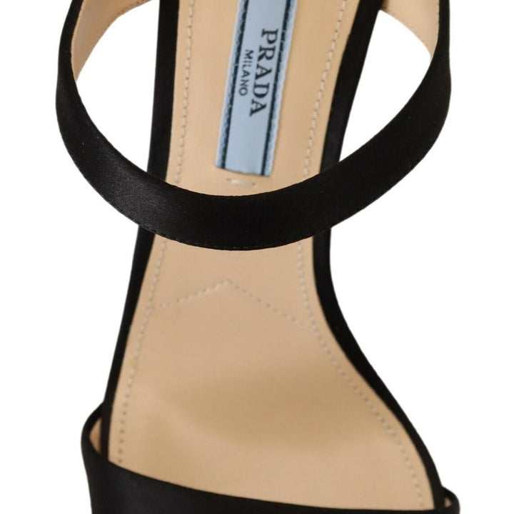 Prada Black Leather Sandals Stiletto Heels Open Toe Shoes