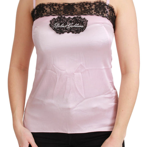 Dolce & Gabbana Silk Black Lace Top Pink Tank Blouse