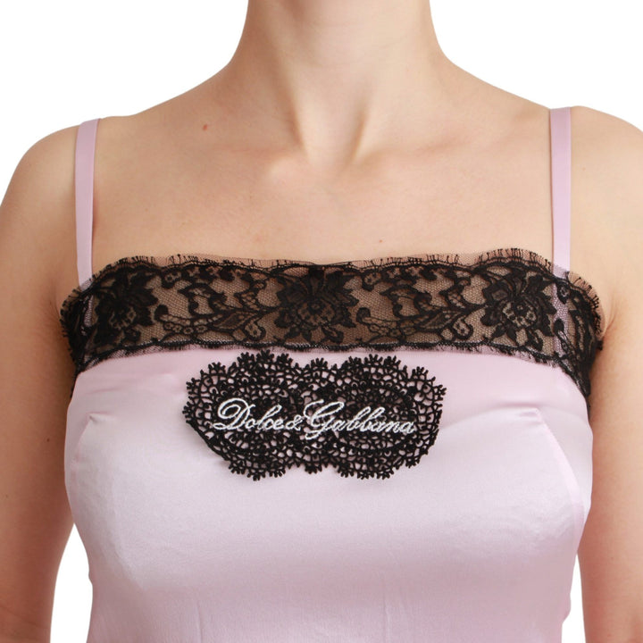 Dolce & Gabbana Silk Black Lace Top Pink Tank Blouse