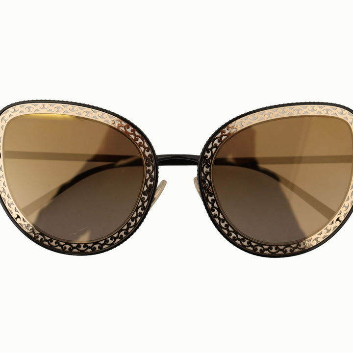 Dolce & Gabbana Black Gold Oval Metal Frame Lace Logo Sunglasses