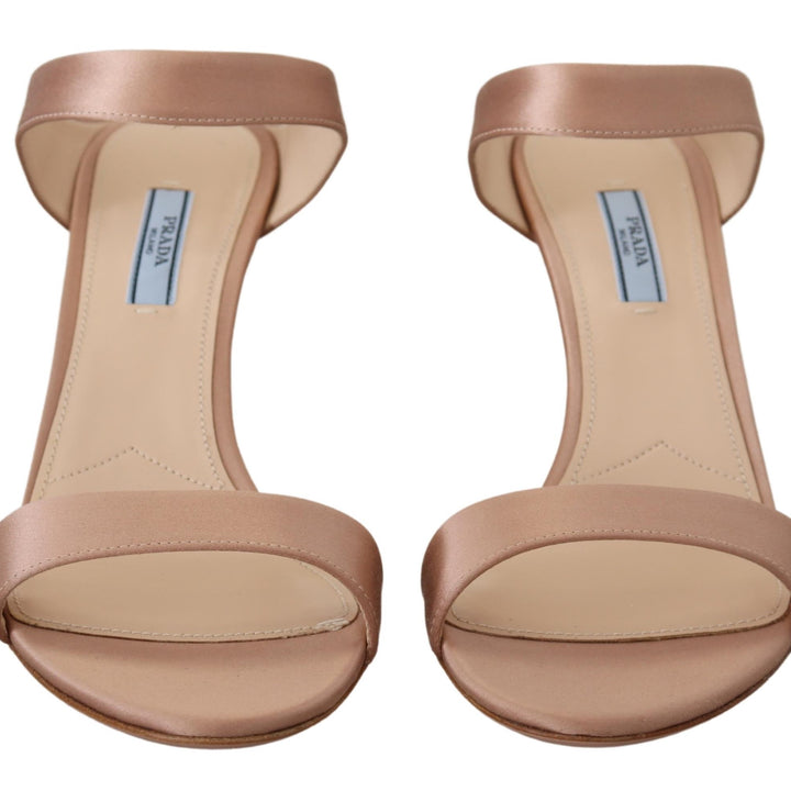 Prada Rose Gold Leather Sandals Stiletto Heels Open Toe Shoes