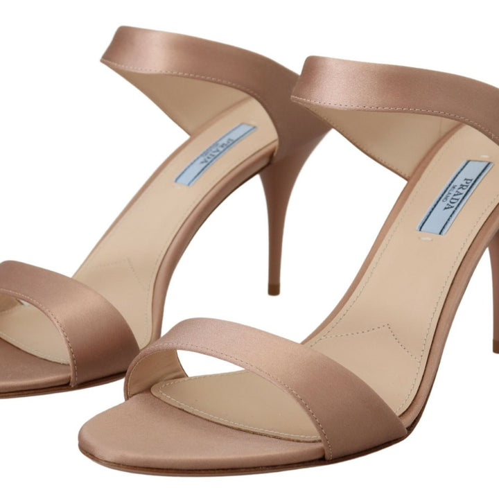 Prada Rose Gold Leather Sandals Stiletto Heels Open Toe Shoes