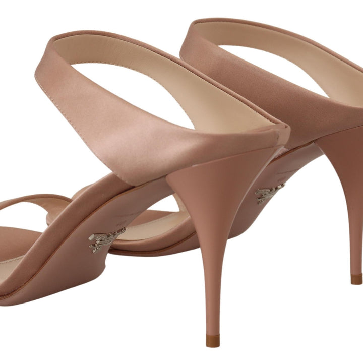 Prada Rose Gold Leather Sandals Stiletto Heels Open Toe Shoes