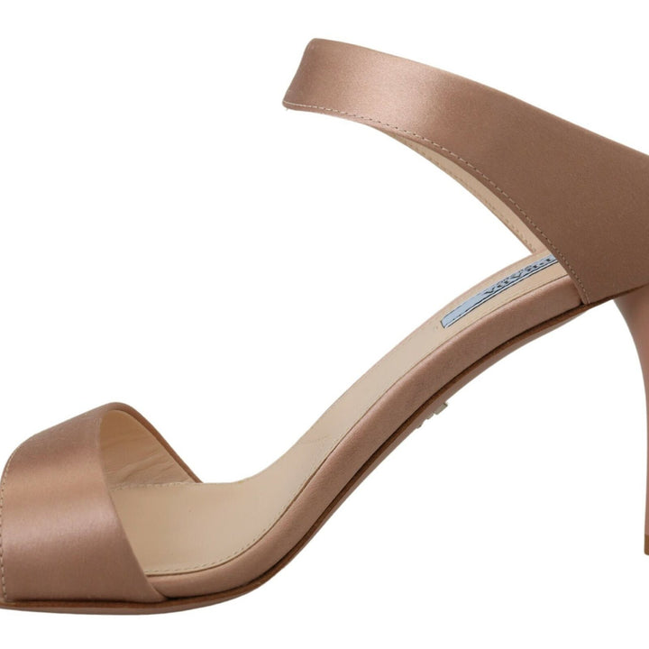 Prada Rose Gold Leather Sandals Stiletto Heels Open Toe Shoes