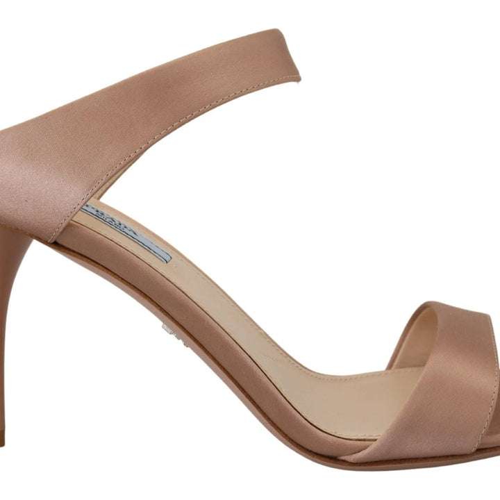 Prada Rose Gold Leather Sandals Stiletto Heels Open Toe Shoes