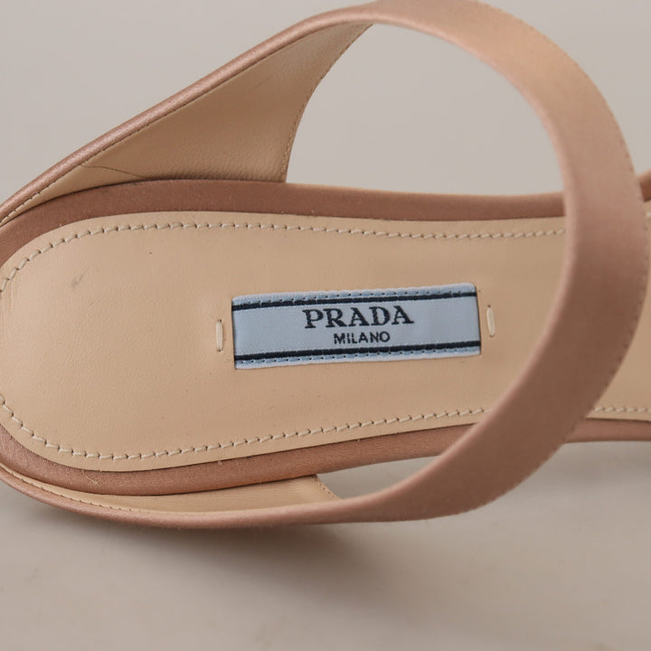 Prada Rose Gold Leather Sandals Stiletto Heels Open Toe Shoes